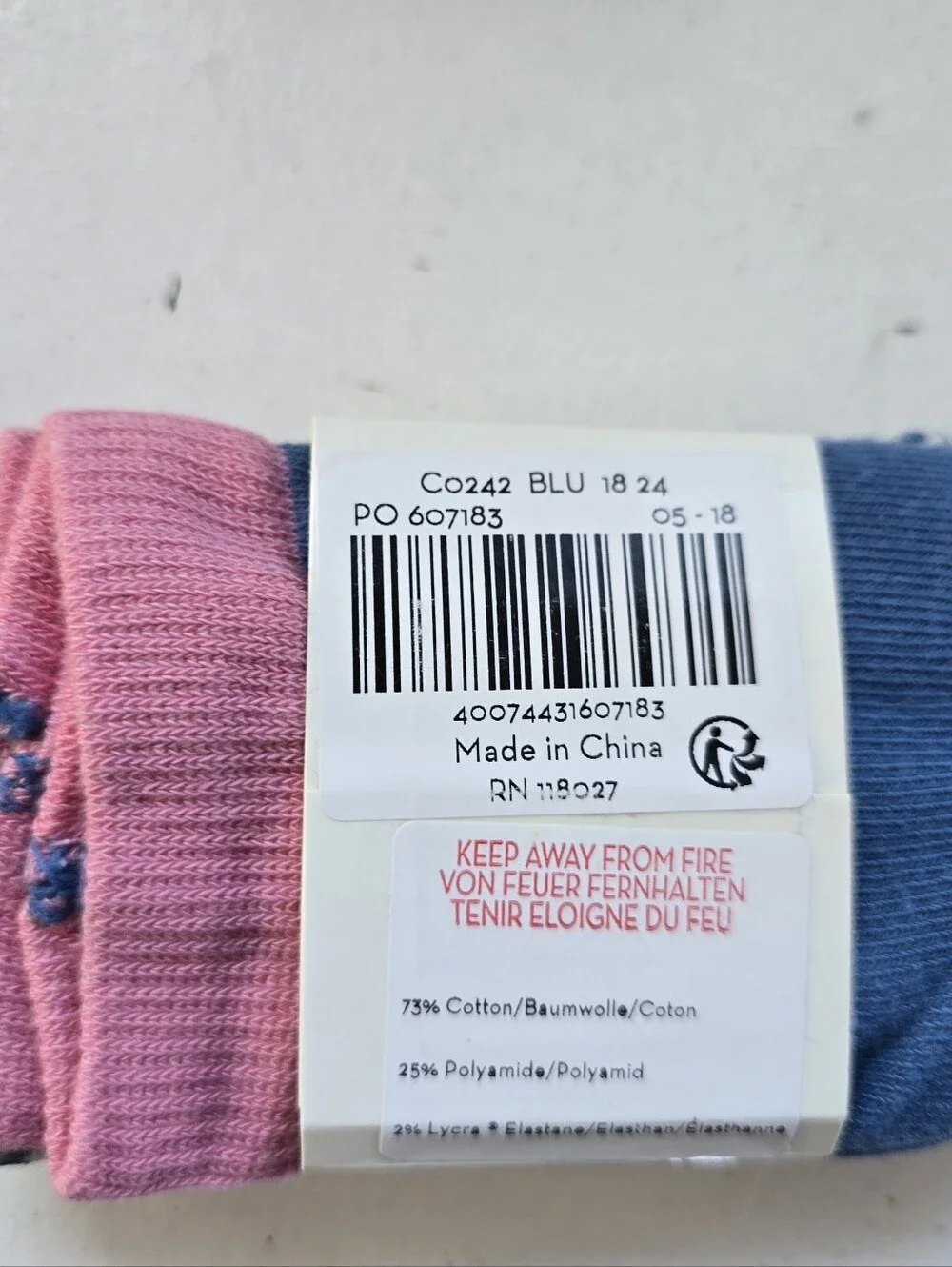 Baby Boden Blue Stripe Kids Tights with Red Apple